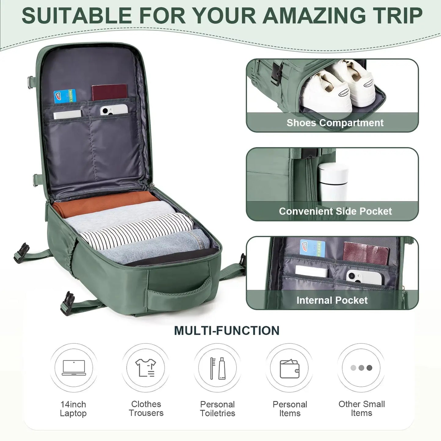 JetTrail Ryan™ Travel Backpack Cabin Bag Hand Luggage Leisure Laptop Backpack