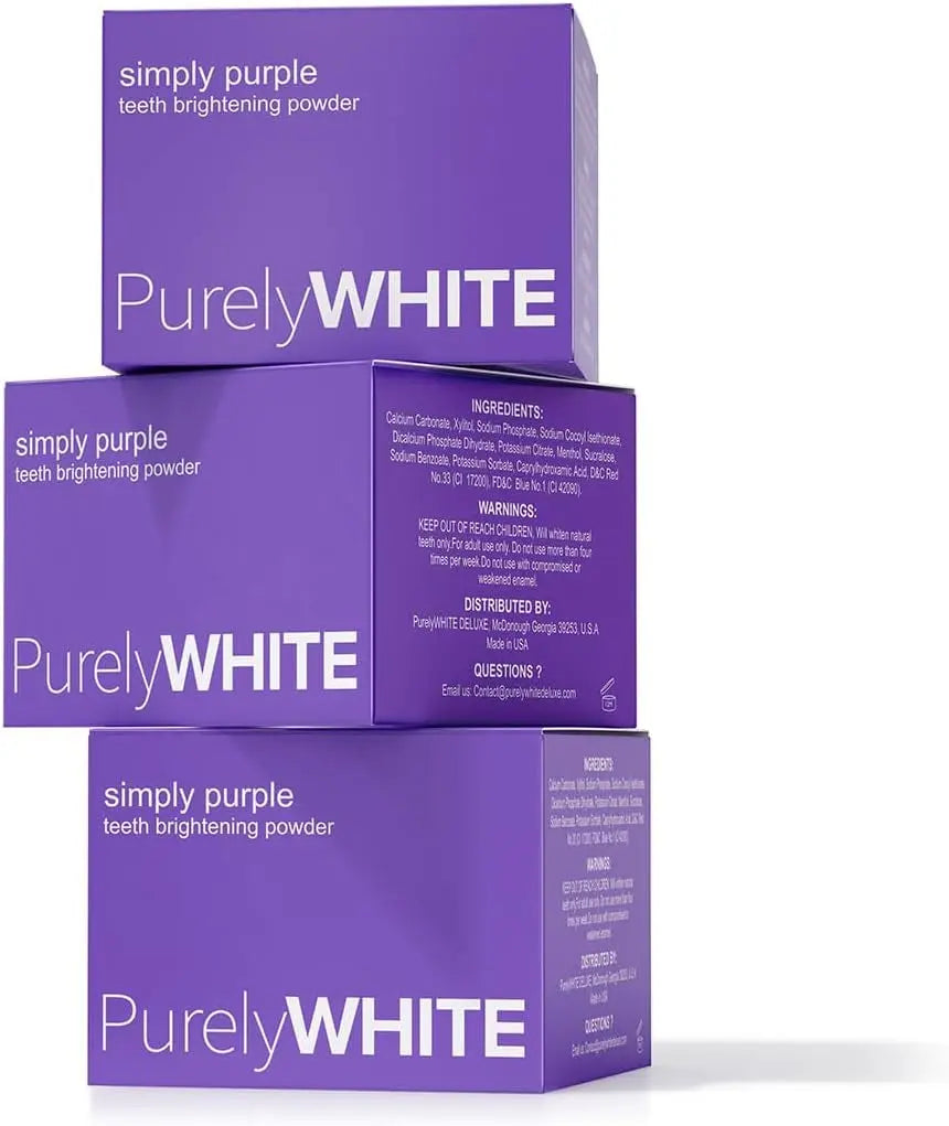 , Simply Purple Brightening Powder - Conceals Stains, No Sensitivity - Enamel-Safe Toothpaste Whitening Powder for Coffee, Tea, Food, Wine, and Tobacco Stains.