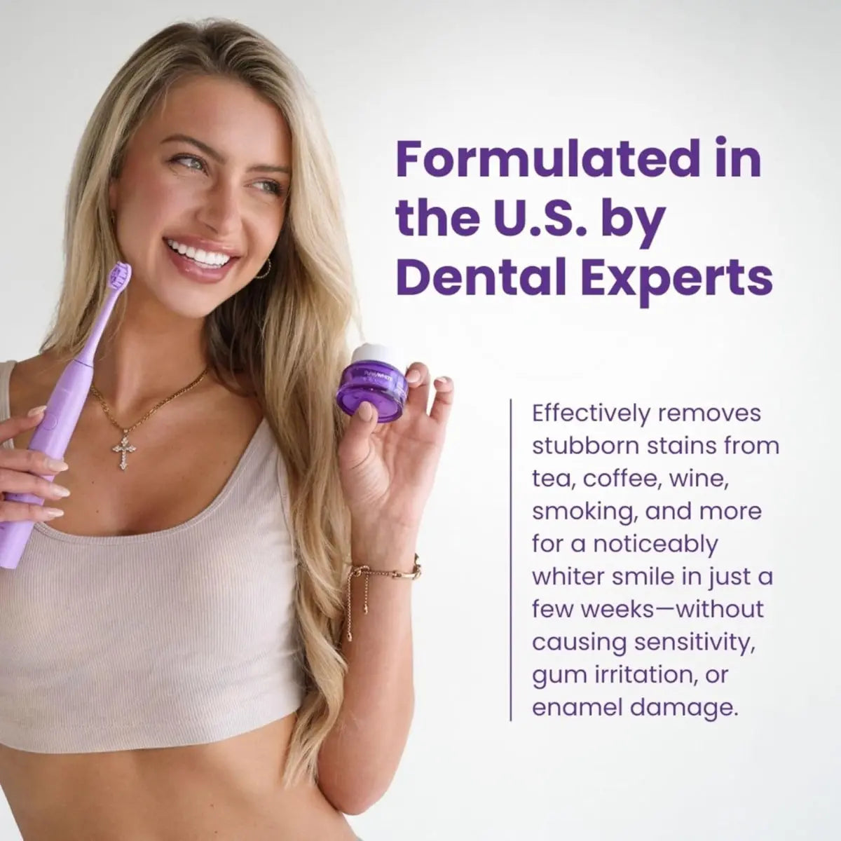 , Simply Purple Brightening Powder - Conceals Stains, No Sensitivity - Enamel-Safe Toothpaste Whitening Powder for Coffee, Tea, Food, Wine, and Tobacco Stains.