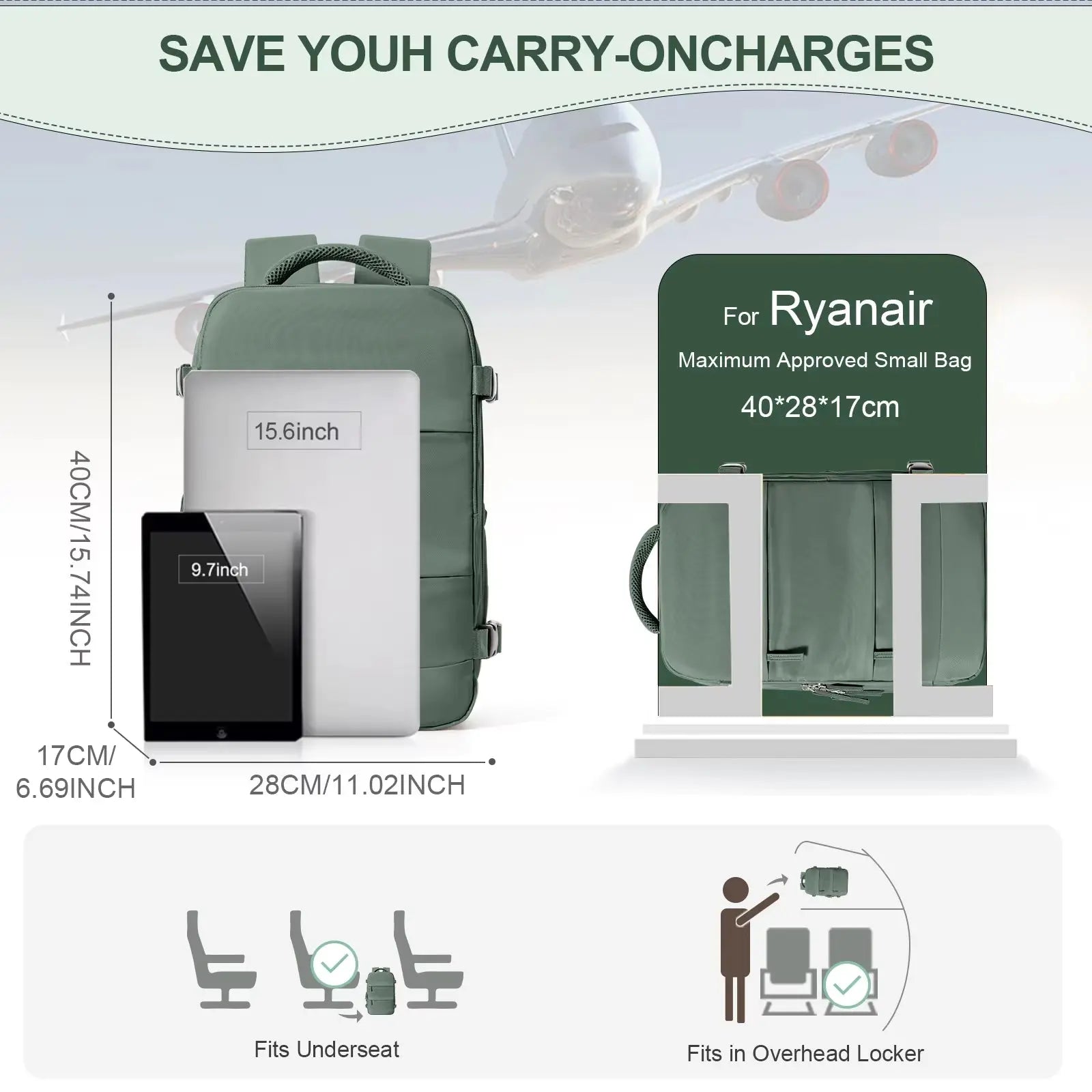 JetTrail Ryan™ Travel Backpack Cabin Bag Hand Luggage Leisure Laptop Backpack 
